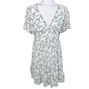 Lulu's floral midi dress L Large white blue flowers
